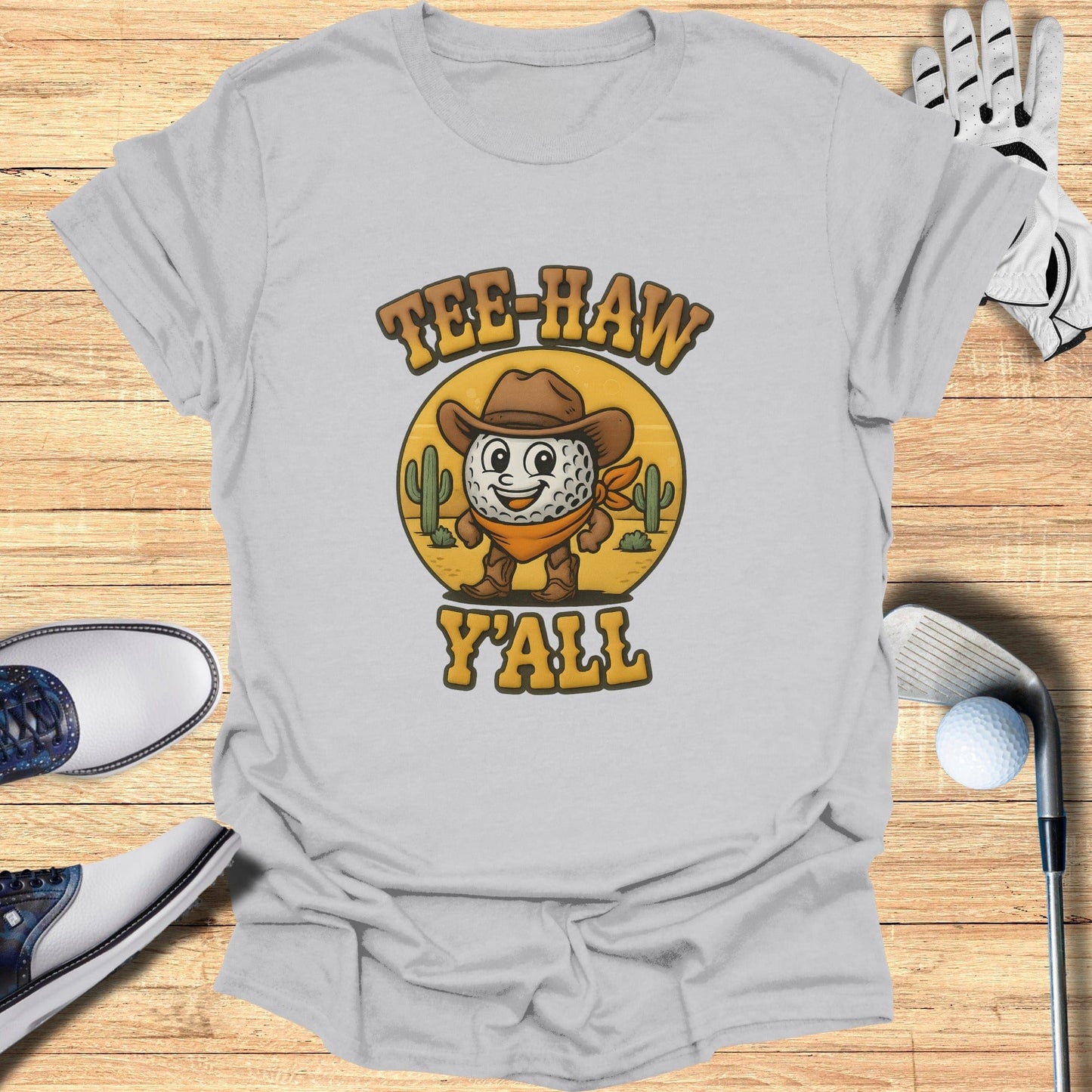 Tee-Haw Y'all Cowboy Golf Character Shirt Product