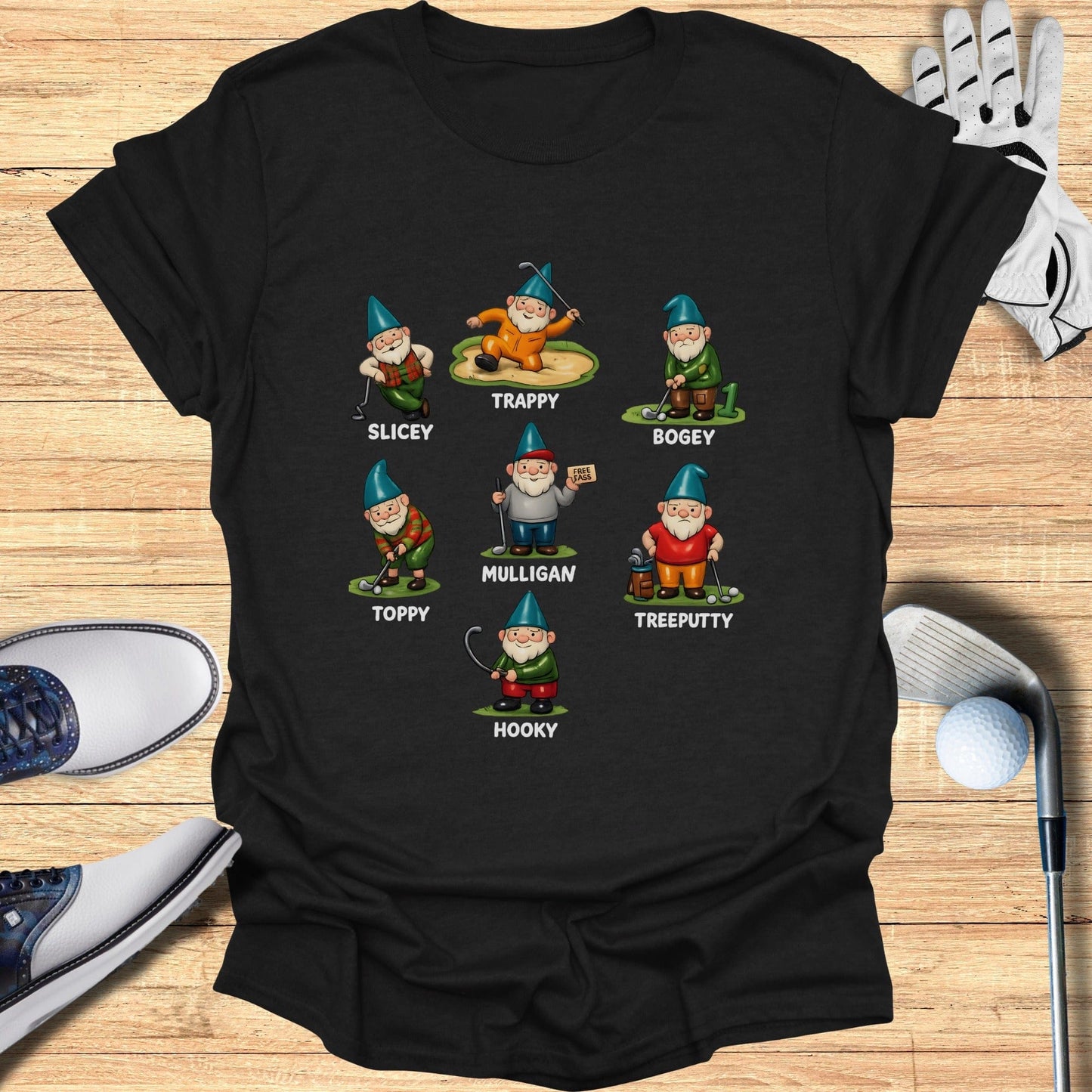 Funny Golf Gnomes Characters Graphic T-Shirt