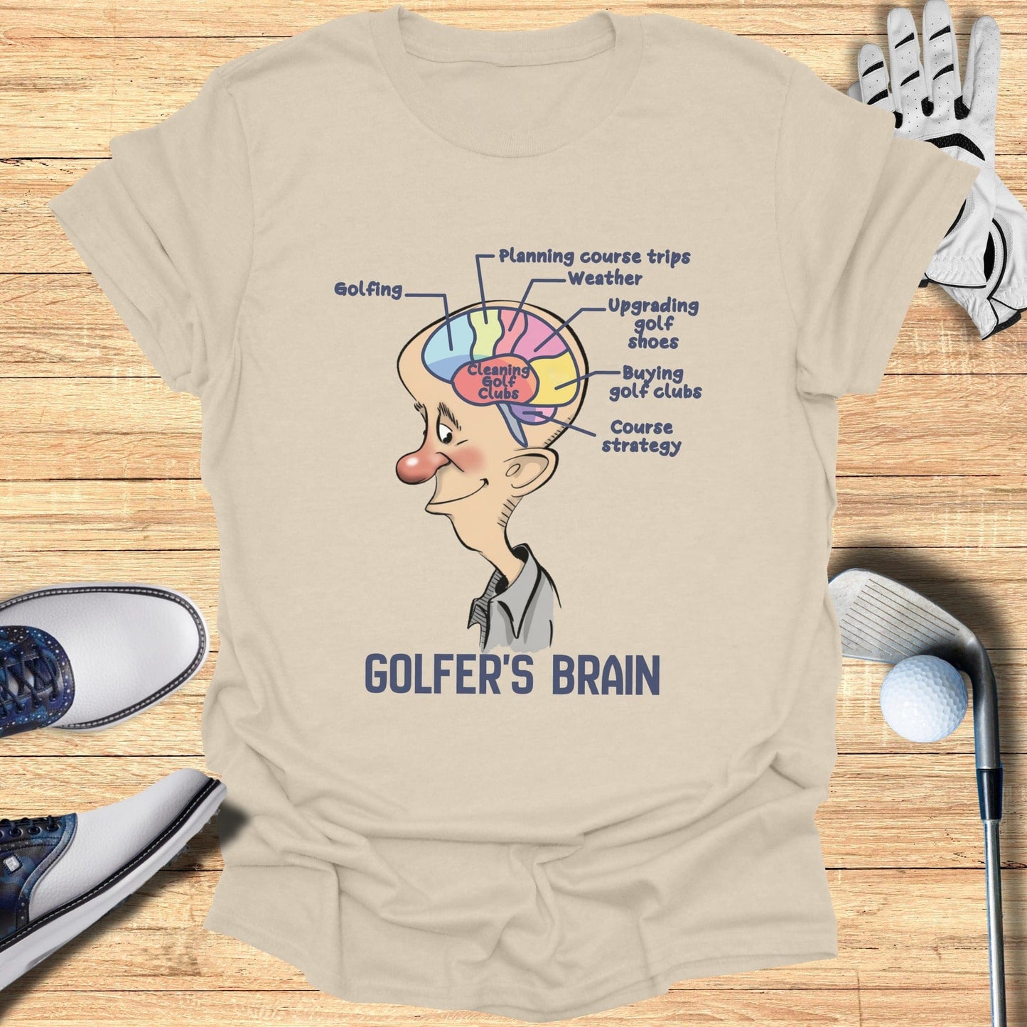 Golfer's Brain Diagram Humorous T-Shirt Golfing Apparel