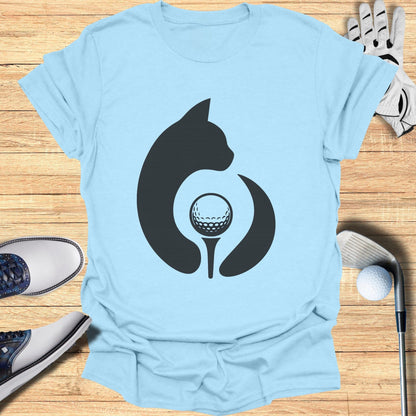 Cat and Golf Ball Graphic on Blue T-Shirt