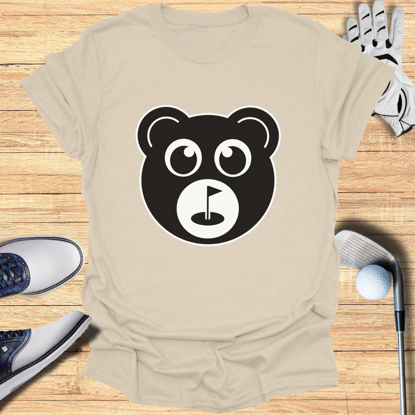 Cute Bear Face Golf Themed Graphic Tee Shirt