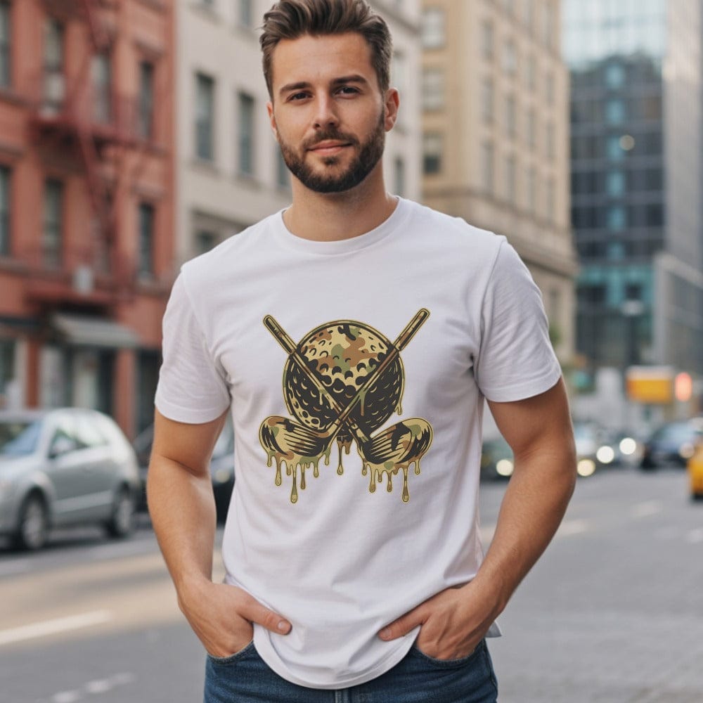 Dripping Camo Skull and Crossed Clubs T-Shirt