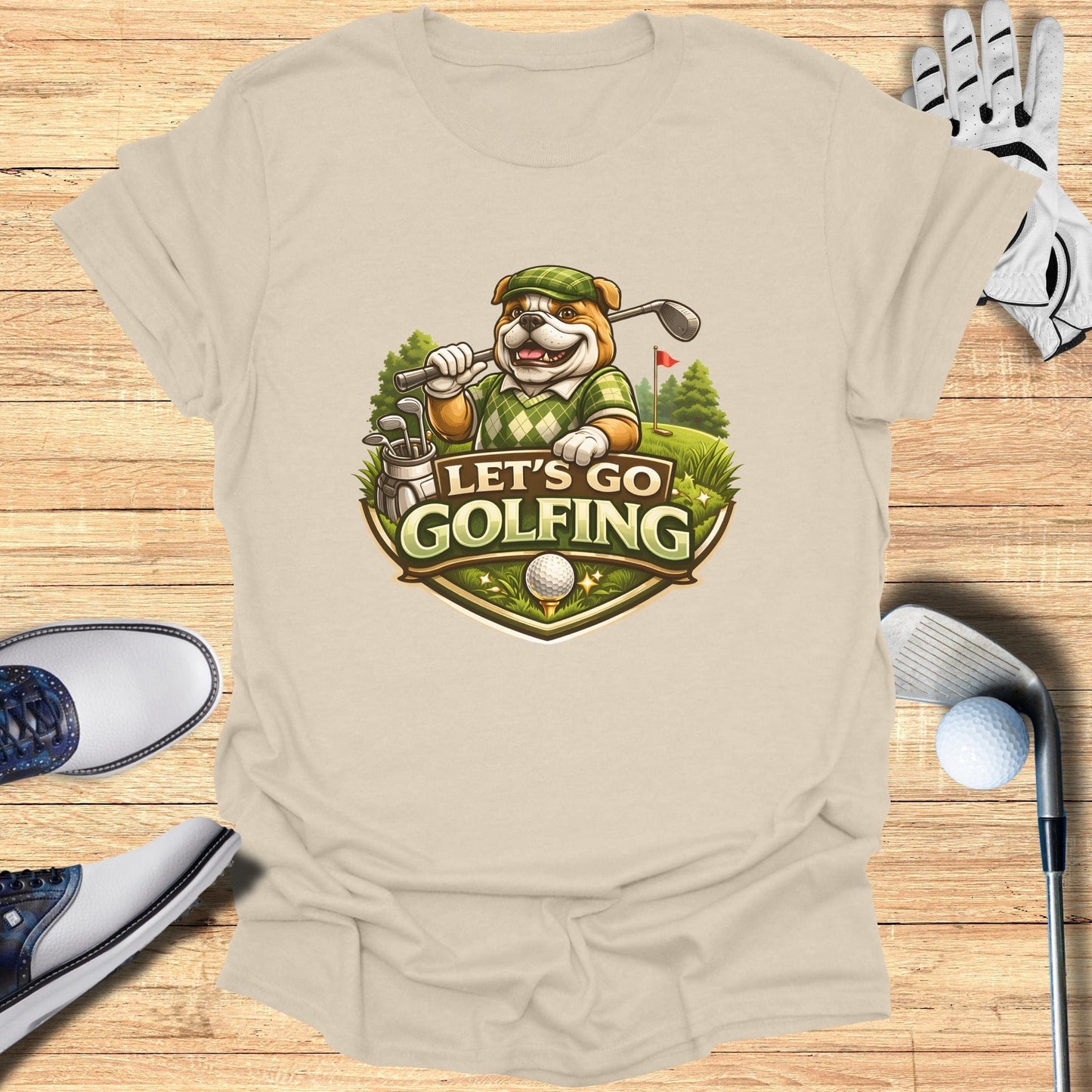 Let's Go Golfing Bulldog Graphic T-Shirt