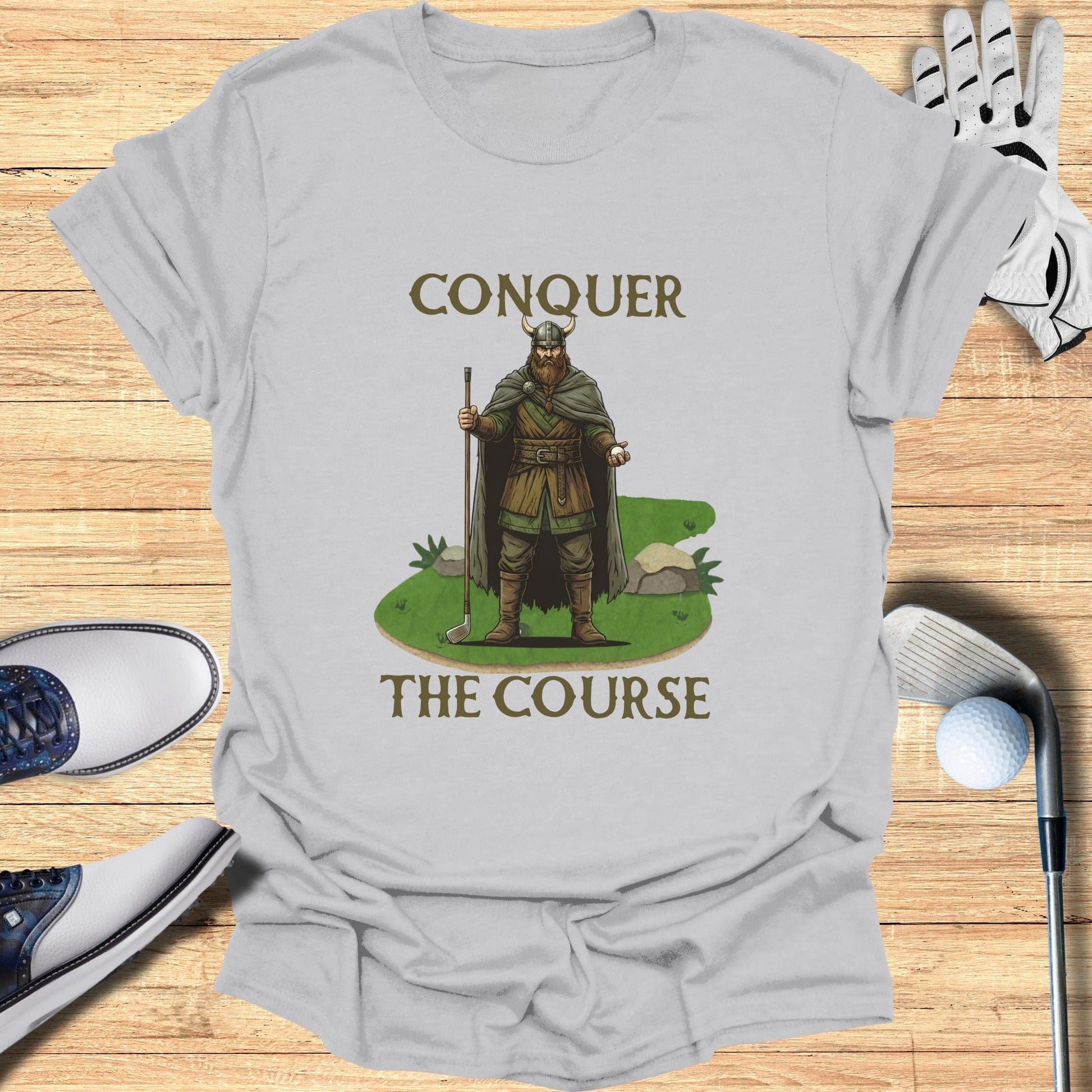 Conquer The Course Viking Golf Themed T-shirt