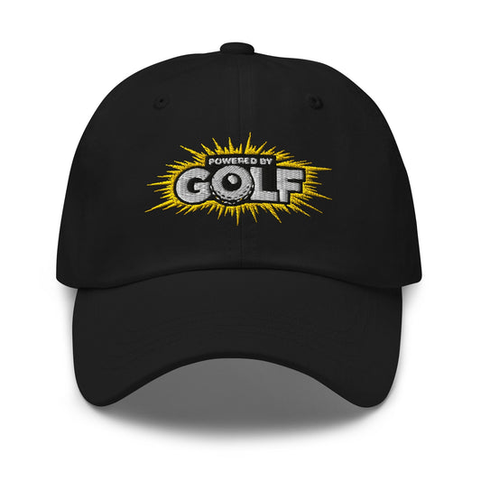 Powered By Golf Funny Embroidered Golf Cap - Funny Golf Tee by Swing Epic