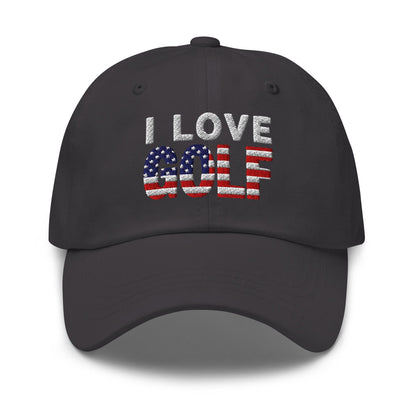 I Love Golf USA Flag Patriotic Embroidered Golf Cap - Funny Golf Tee by Swing Epic