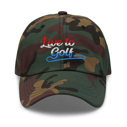 Live to Golf Fun Embroidered Golf Cap - Funny Golf Tee by Swing Epic