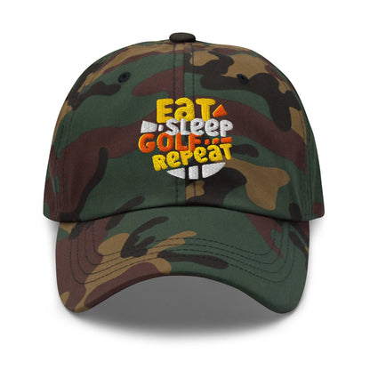 Eat Sleep Golf Repeat Fun Design Embroidered Golf Cap - Funny Golf Tee by Swing Epic