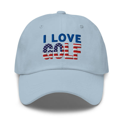 I Love Golf USA Flag Patriotic Embroidered Golf Cap - Funny Golf Tee by Swing Epic