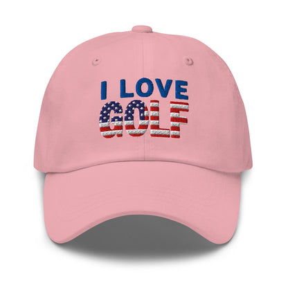 I Love Golf USA Flag Patriotic Embroidered Golf Cap - Funny Golf Tee by Swing Epic