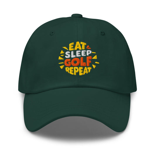 Eat Sleep Golf Repeat Fun Design Embroidered Golf Cap - Funny Golf Tee by Swing Epic
