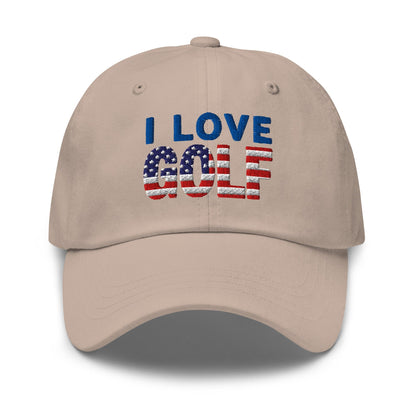 I Love Golf USA Flag Patriotic Embroidered Golf Cap - Funny Golf Tee by Swing Epic