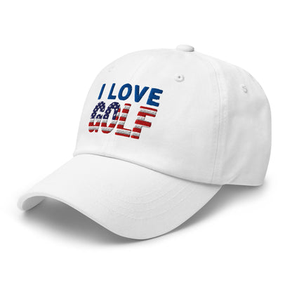 I Love Golf USA Flag Patriotic Embroidered Golf Cap - Funny Golf Tee by Swing Epic