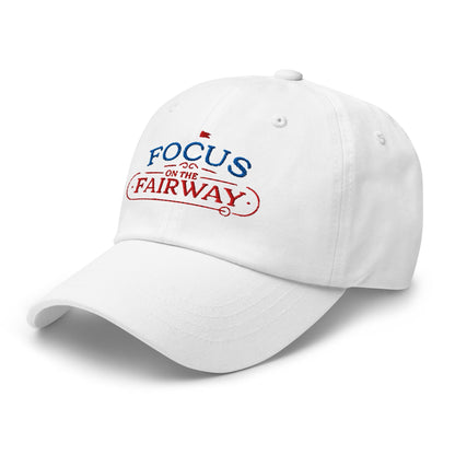 Focus on the Fairway Flag Embroidered Golf Cap - Funny Golf Tee by Swing Epic