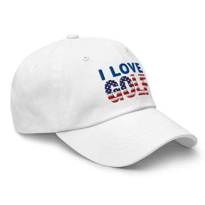 I Love Golf USA Flag Patriotic Embroidered Golf Cap - Funny Golf Tee by Swing Epic