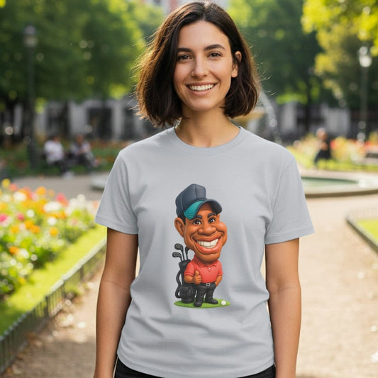 Smiling Golfer Cartoon With Golf Clubs T-Shirt