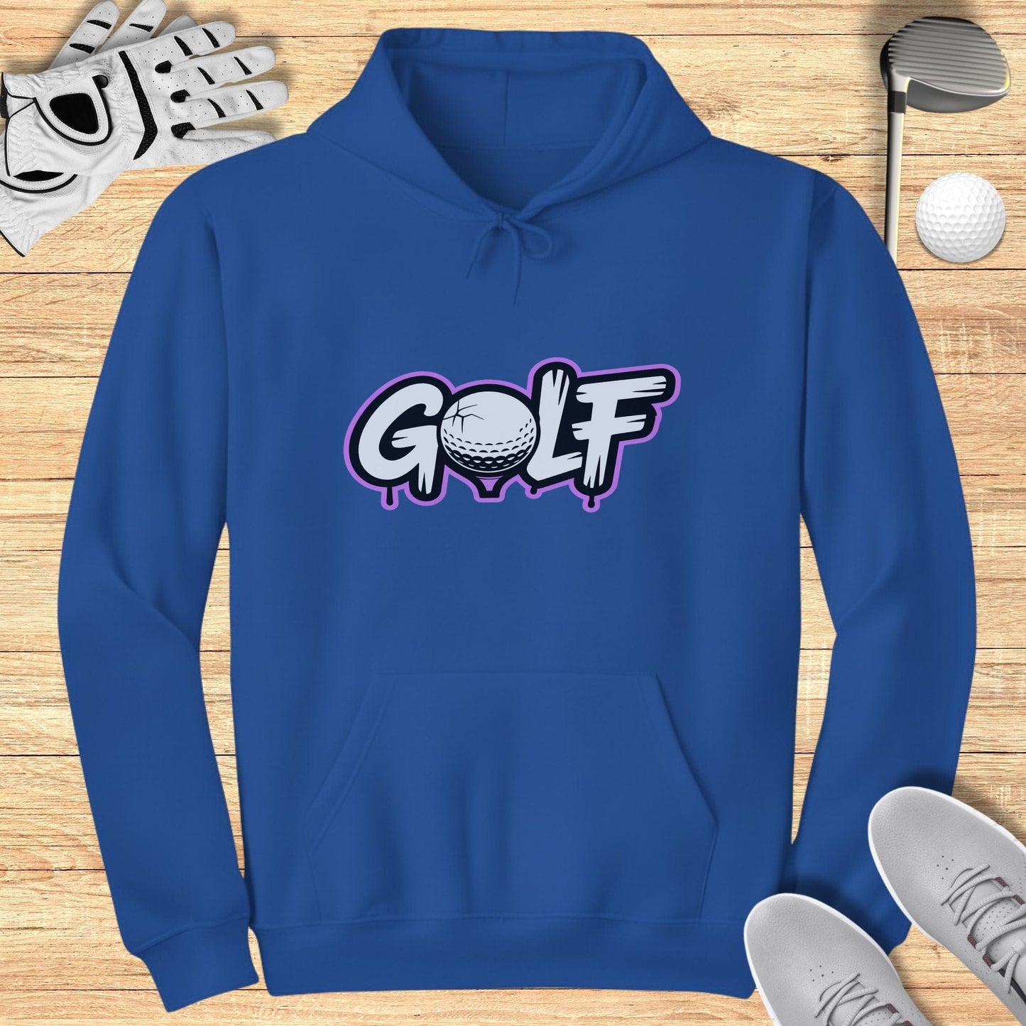 Vibrant Blue Hoodie with Bold Golf Drip Design