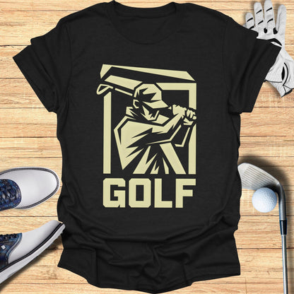 Golfer Silhouette Graphic Design on Black T-Shirt