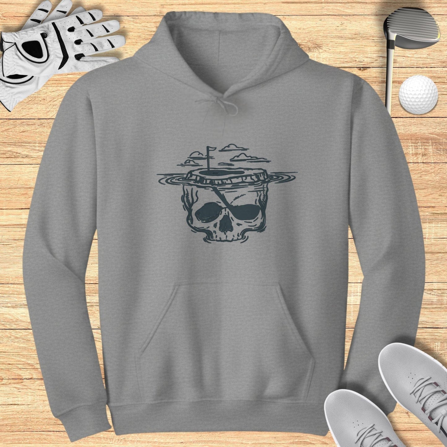 Skull With Ship Graphic Grey Hoodie