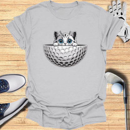 Cute Kitten Peeking from Golf Ball Design T-Shirt
