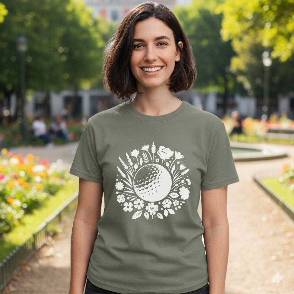 Floral Golf Ball Graphic Design T-shirt