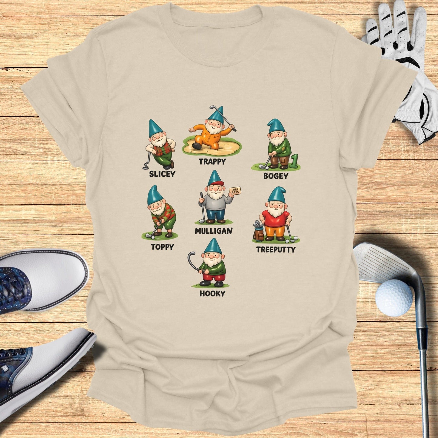 Funny Golf Gnomes Cartoon Characters T-shirt