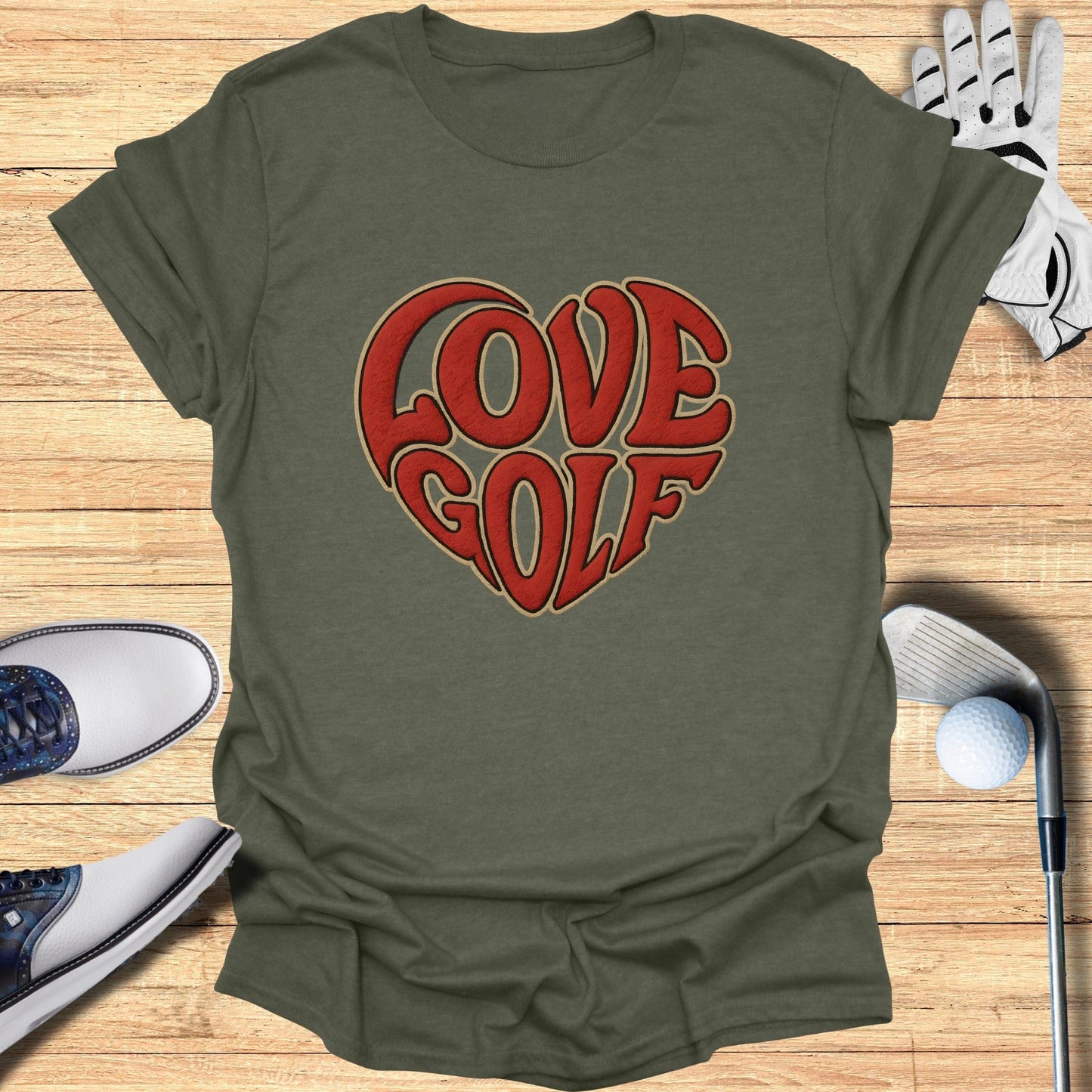Love Golf Heart Graphic Print T-Shirt for Golf Enthusiasts