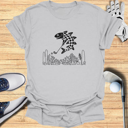 Checkered Fish Playing Golf Graphic Tee