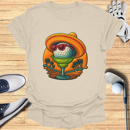 Golf Ball Wearing Sombrero with Sunset Graphic Shirt