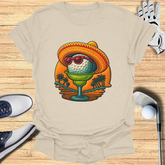Golf Ball Wearing Sombrero with Sunset Graphic Shirt