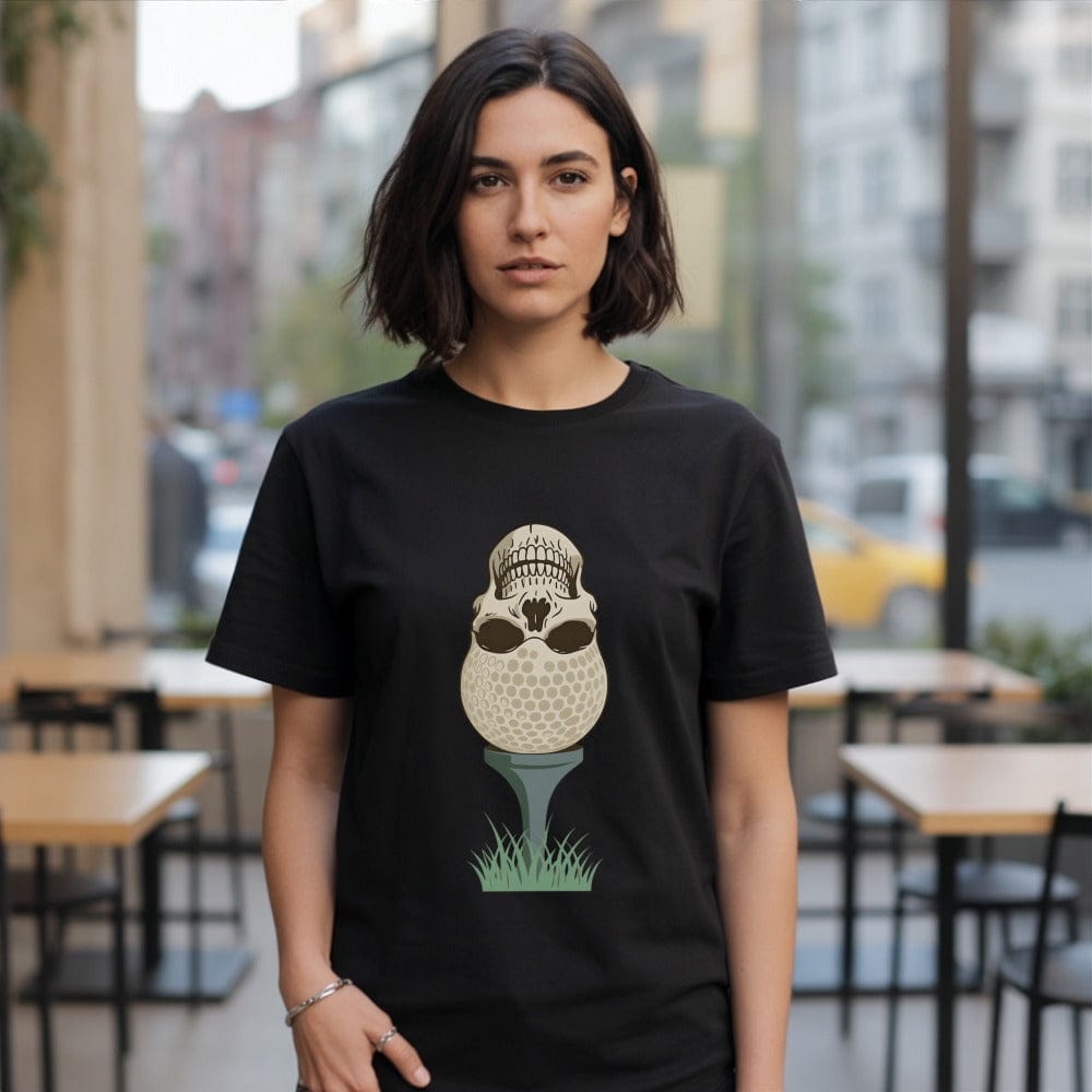 Stylish Skull Golf Ball Design Black T-Shirt