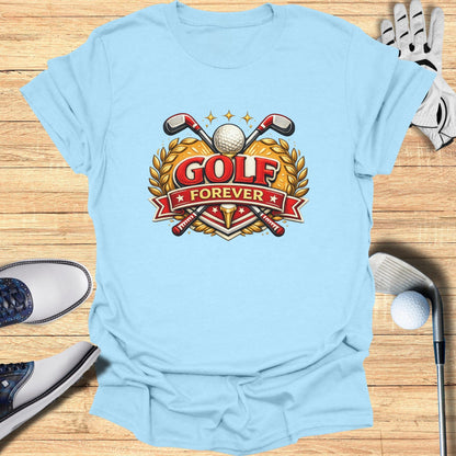 Golf Forever Emblem Graphic on Blue T-shirt