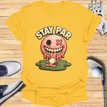 Stay Par Golf Themed Yellow Graphic Tee Shirt