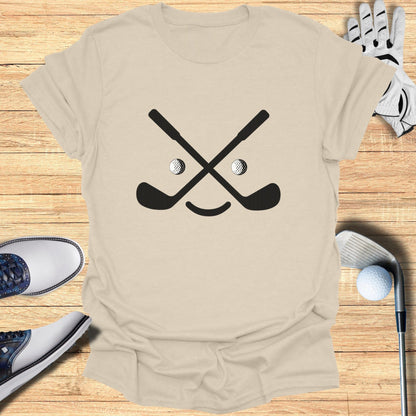 Fun Golf Themed T-Shirt with Smiley Face Design