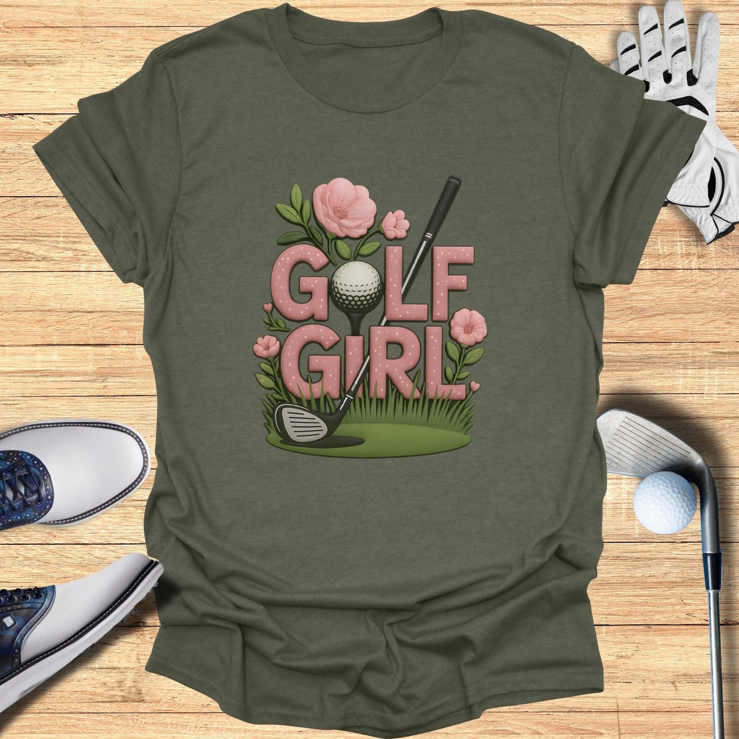 Golf Girl Graphic Tee Cute Floral Golf Design Top
