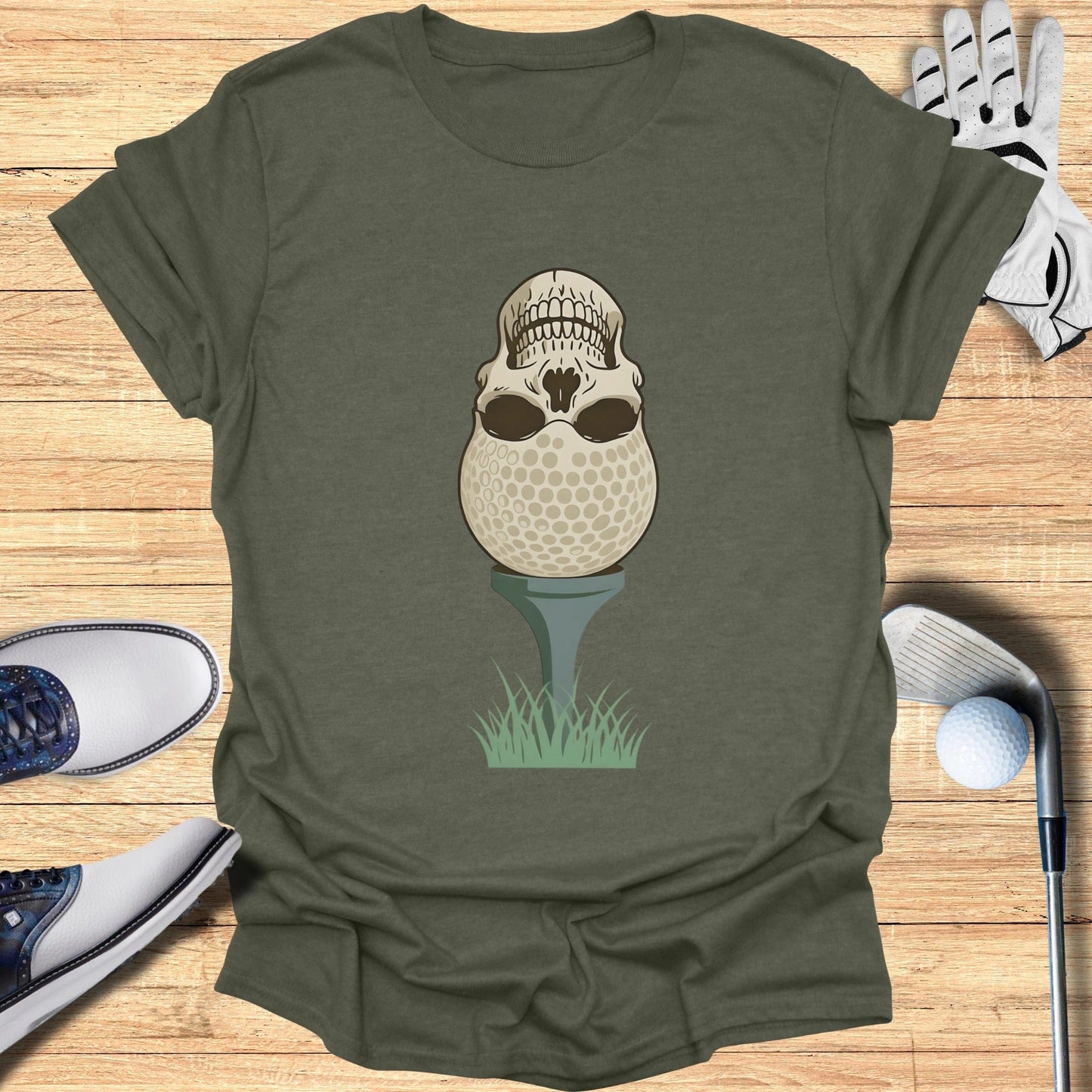 Unique Golf Skull Graphic Tee Shirt