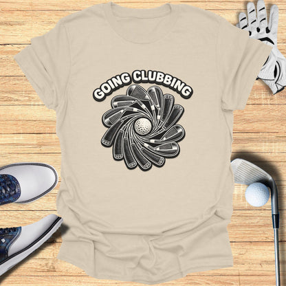 Going Clubbing Golf Clubs Spiral Graphic T-Shirt
