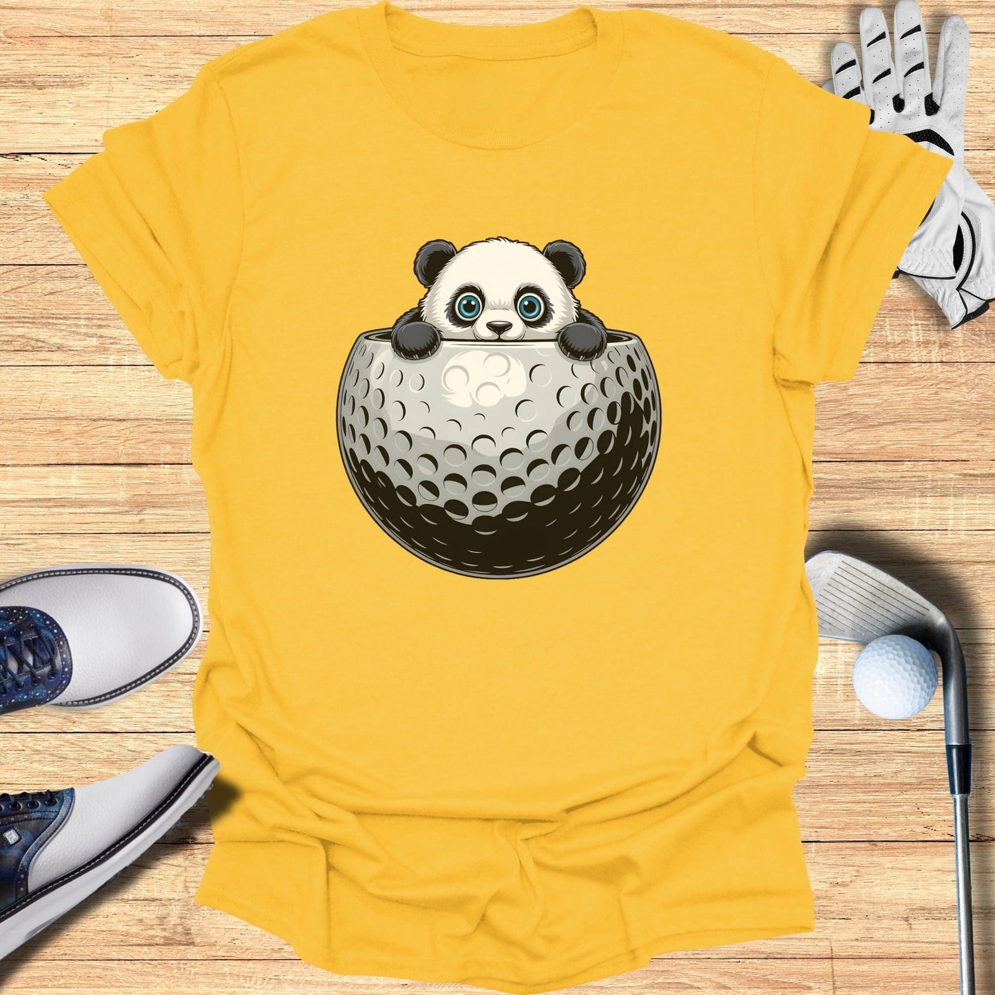 Cute Panda Peeking Out of Golf Ball T-Shirt