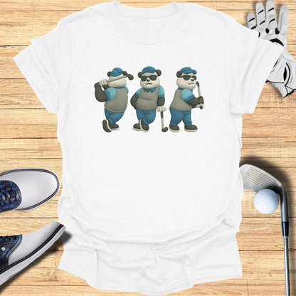 Three Cute Cartoon Pandas Playing Golf T-shirt