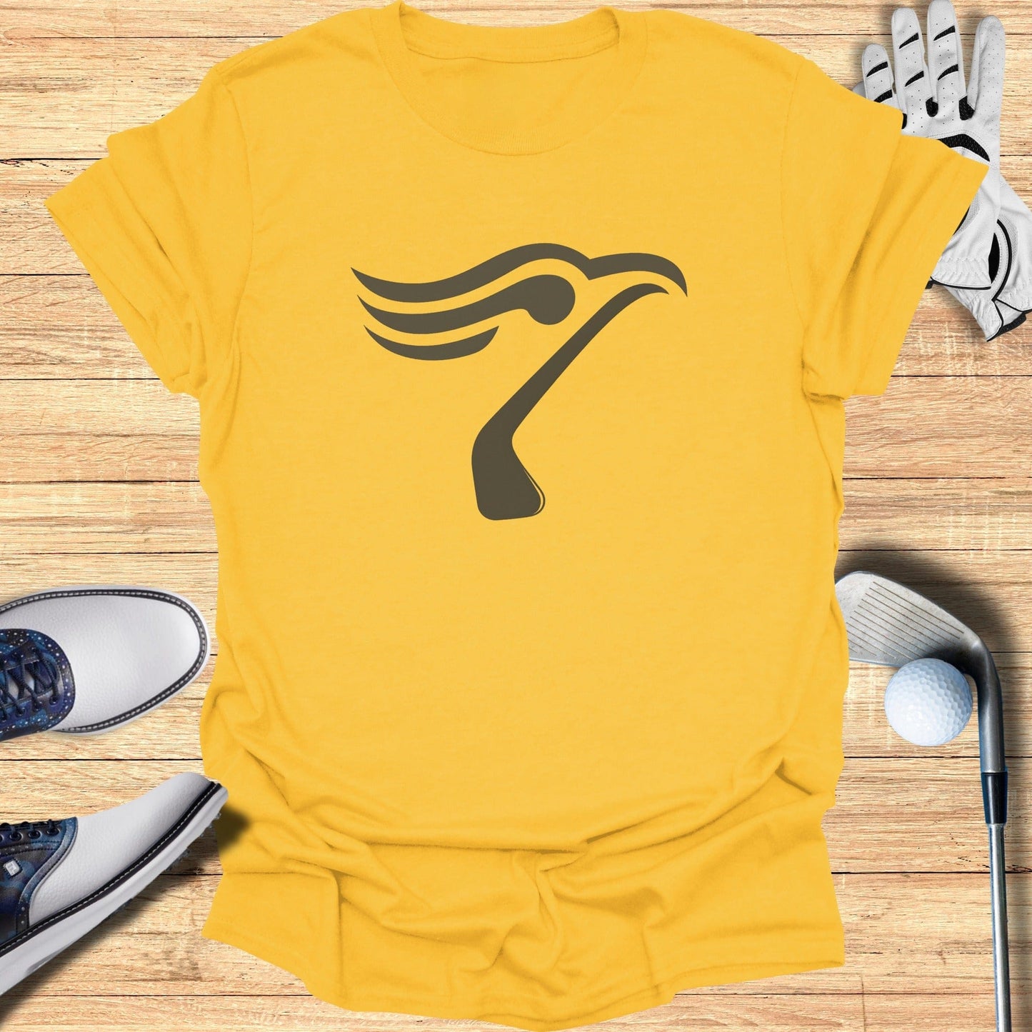 Yellow Tee Featuring Eagle Shaped Golf Club Design