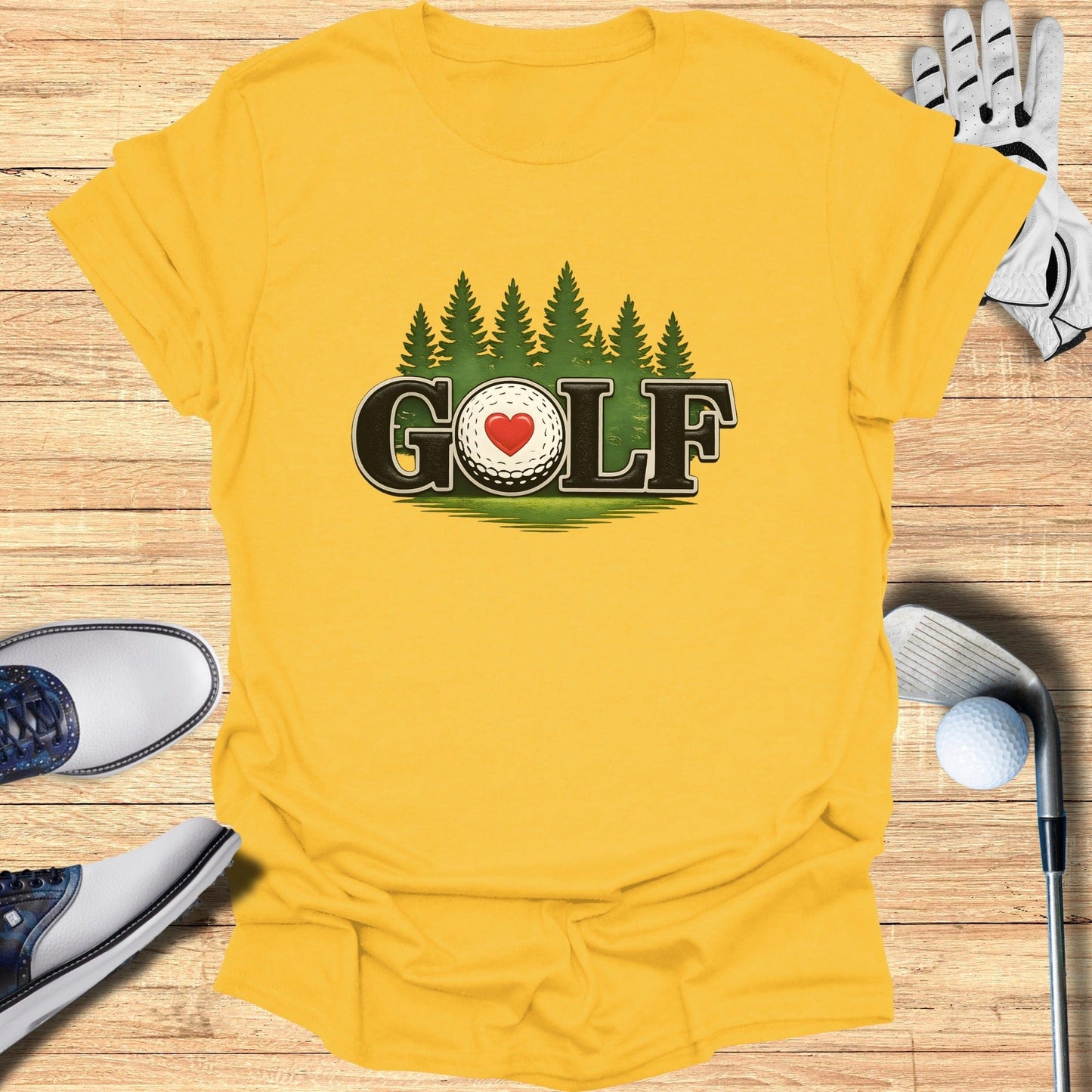 Golf Heart Design with Trees Printed T-shirt