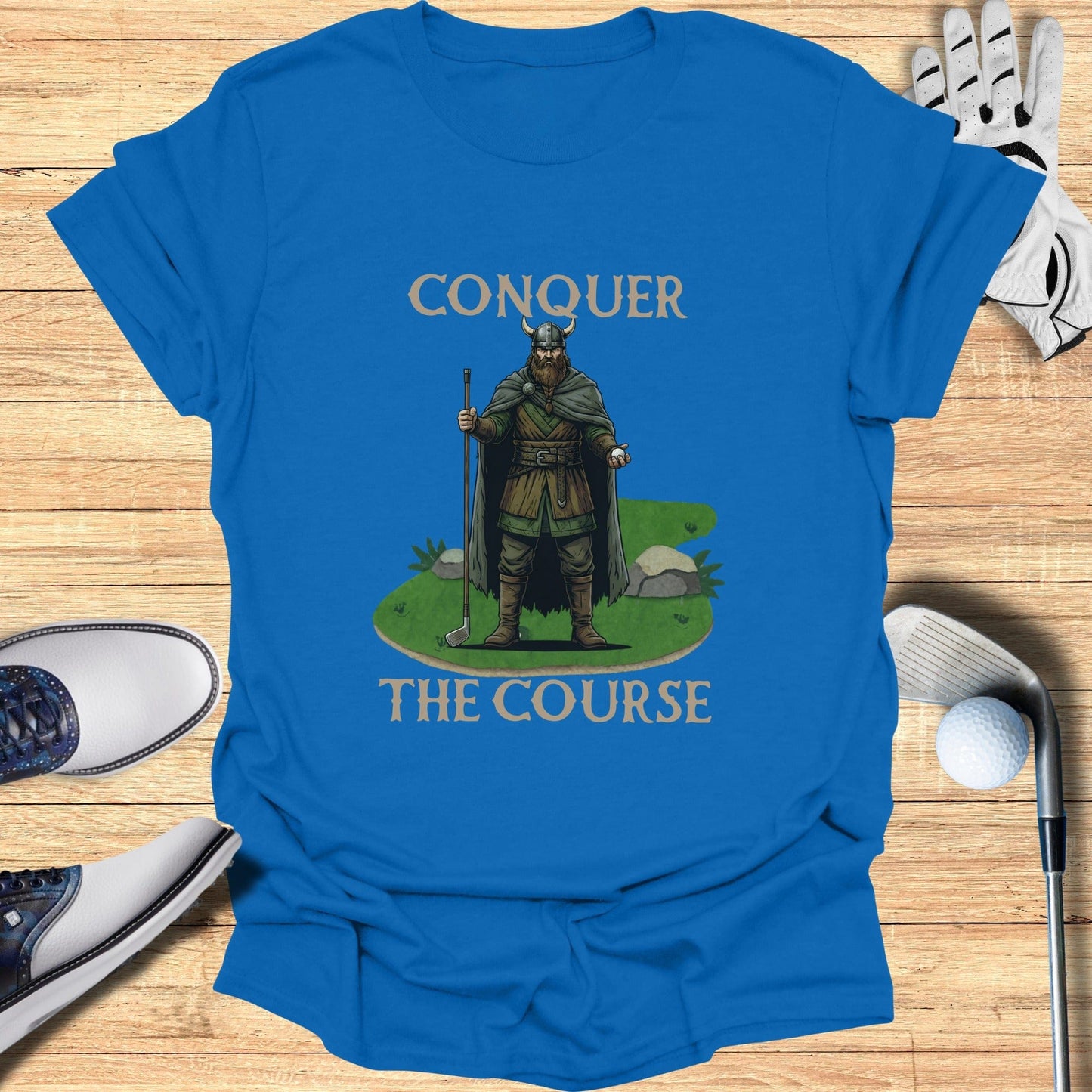 Conquer The Course Viking Golfer Graphic Tee Shirt