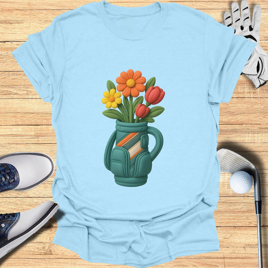 Golf Bag With Colorful Flowers Graphic T-shirt