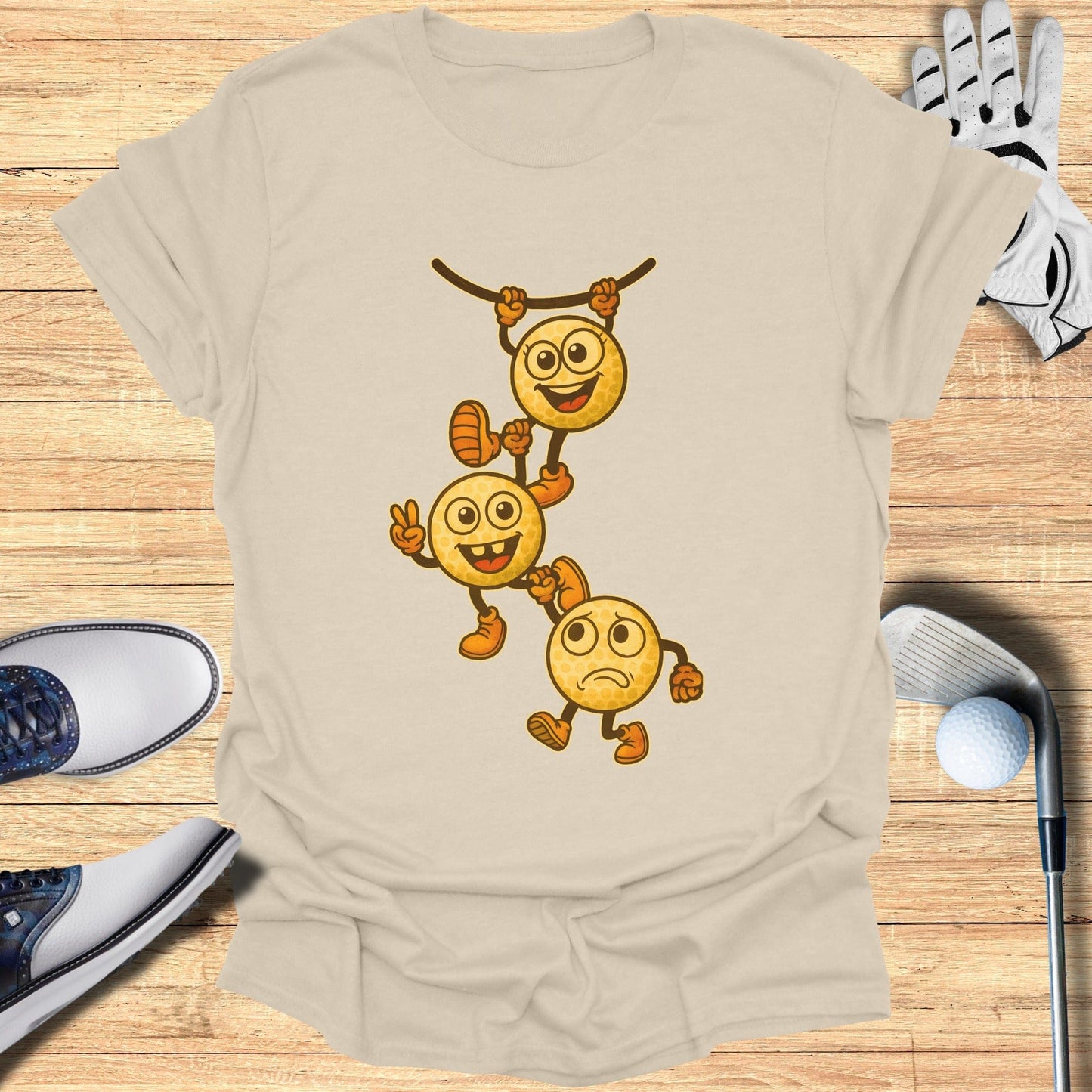 Funny Hanging Emoji Faces Graphic Casual T-Shirt