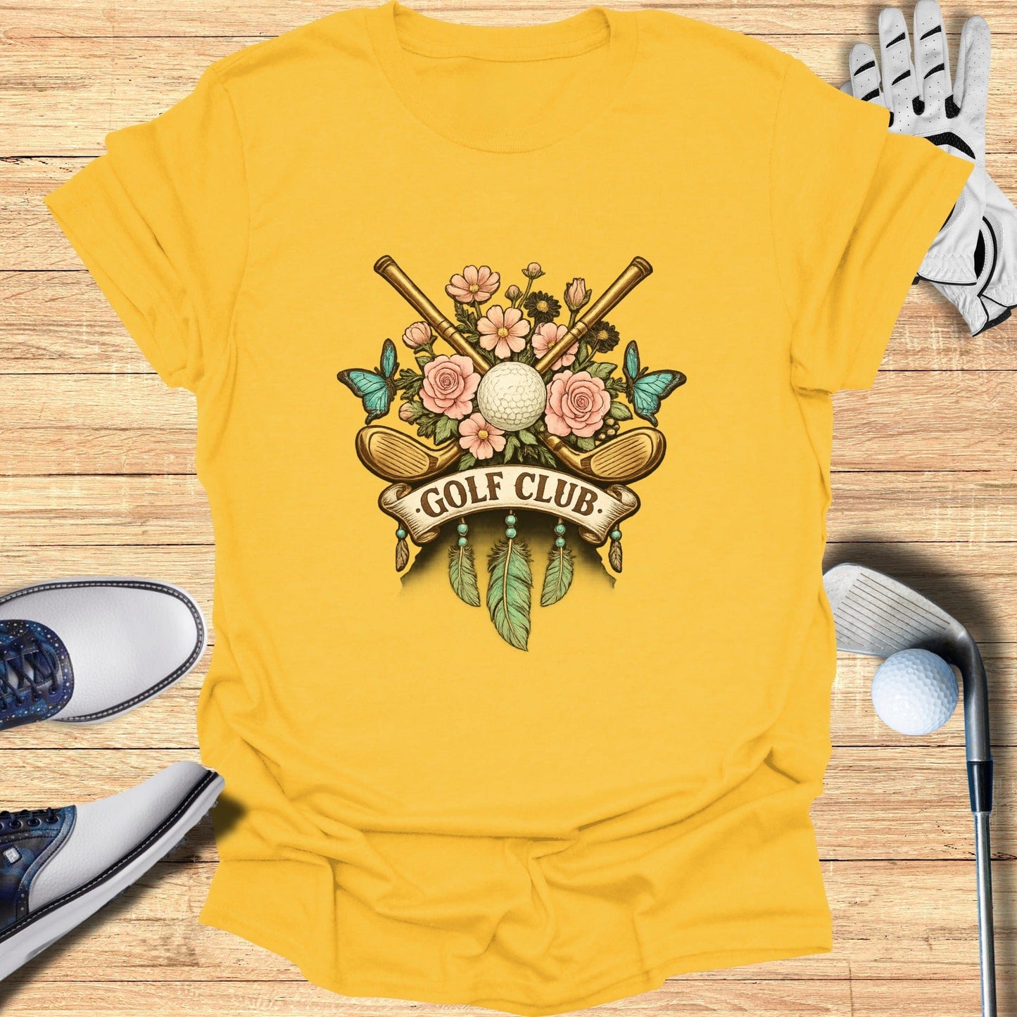 Floral Golf Club Design Graphic Tee Shirt