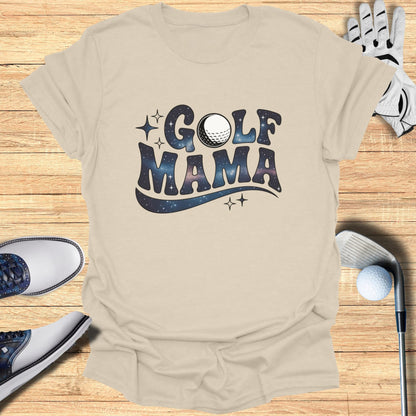 Beige t-shirt with "GOLF MAMA" text and galaxy design.