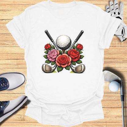 Floral Rose Golf Clubs and Golf Ball Graphic T-Shirt