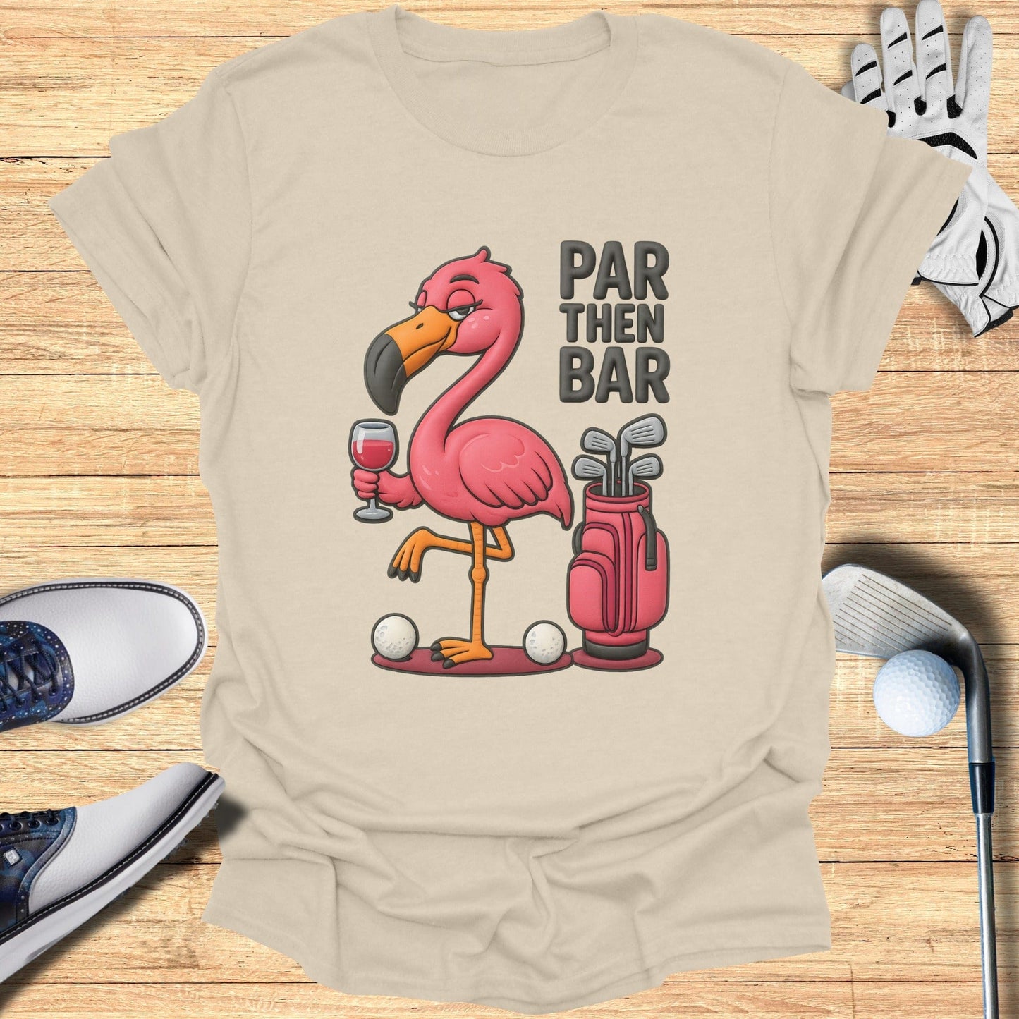 Par Then Bar Flamingo Golf Humor Graphic T-shirt