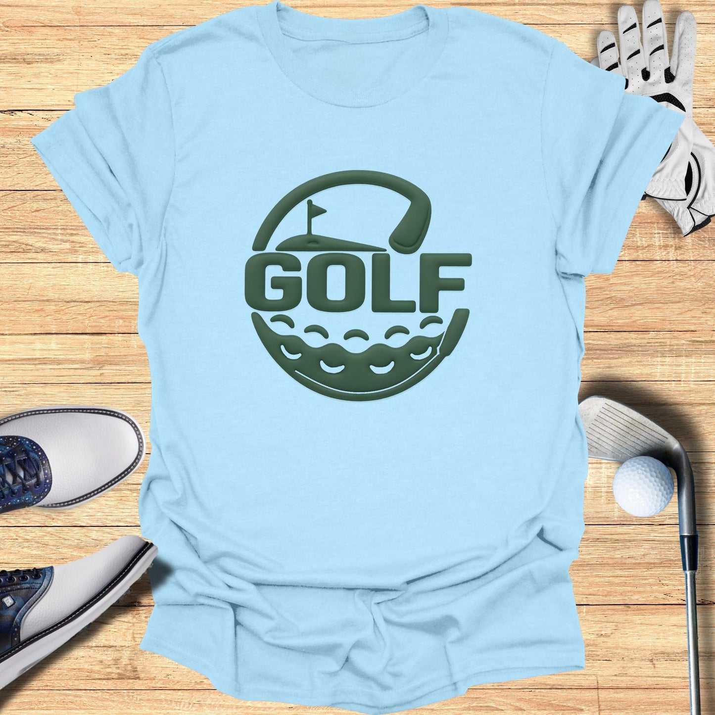 Golf Themed Graphic Light Blue Tee Shirt
