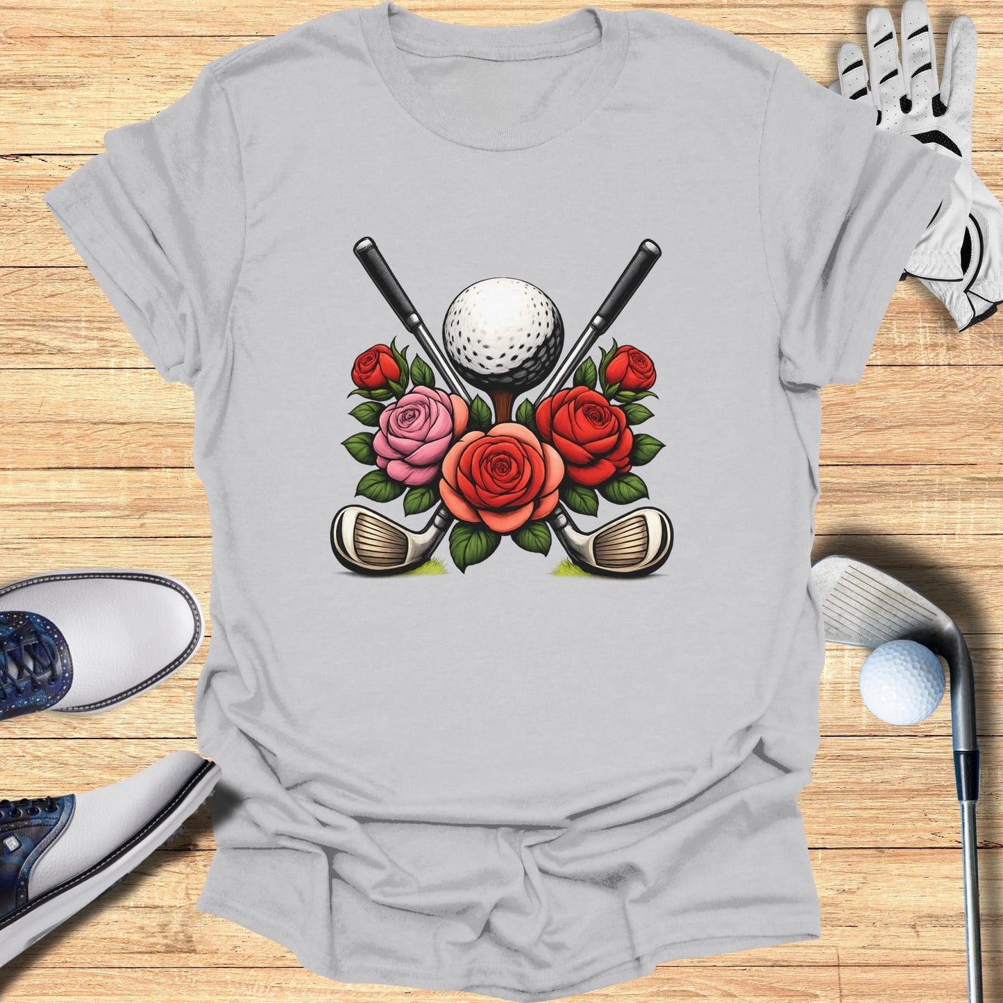 Floral Golf Club and Ball Design T-Shirt